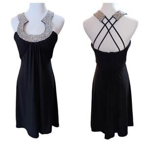 JS BOUTIQUE Cocktail Party Dress Molded Cups Beaded‎ Size 6 Mini Knee Strappy